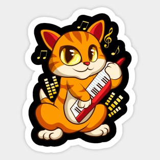 Cute Musician Cat Kitty Playing Guitar Sticker